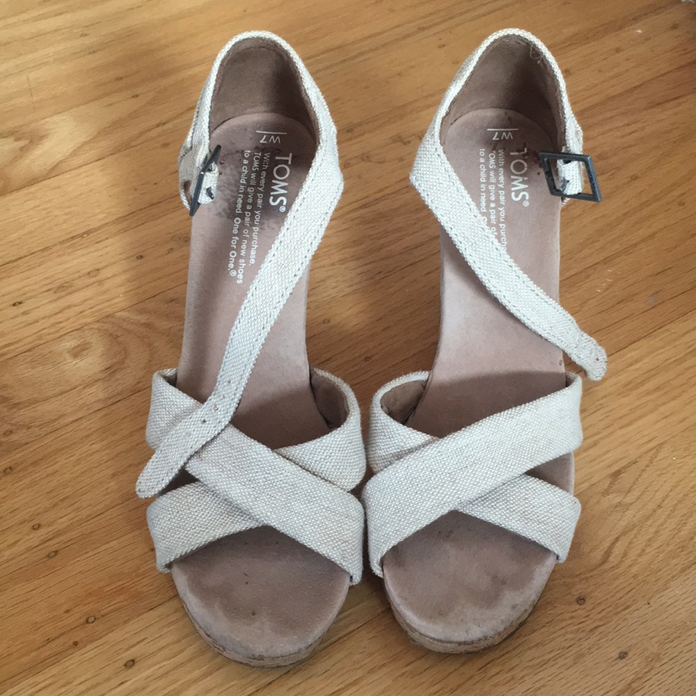 Toms cream cork strappy wedges